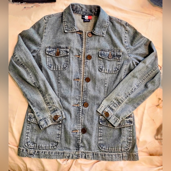 French Cuff Vintage Button Front Denim Jeans Jacket size Medium - Picture 6 of 13